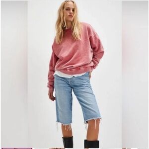 NWT FREE PEOPLE We The Free Pink Fast Forward Snow Washed Pullover Sweatshirt L